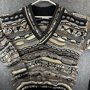 Coogi Australia Sweater Knit 3D V Neck Beige Black XL Cotton Designer Adult